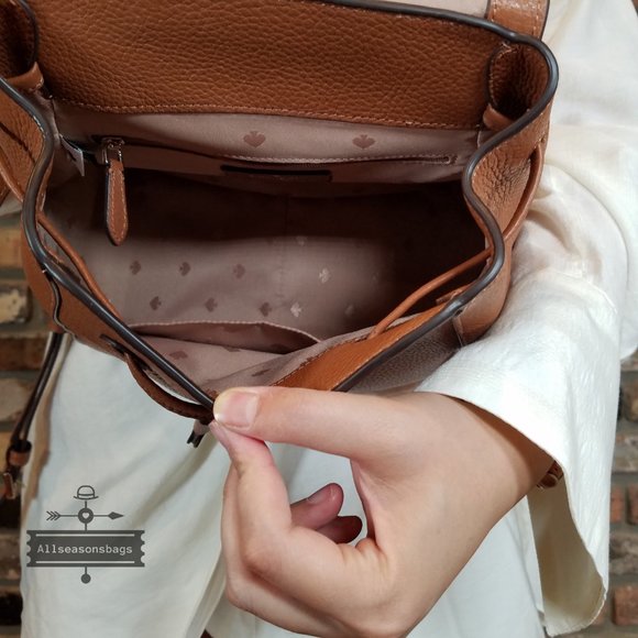 NWT AUTHENTIC Kate Spade Leila Gingerbread Pebble Leather Medium Flap Backpack main image 4